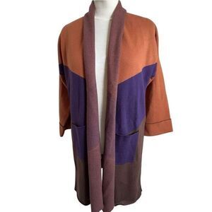 Dor Dor Couture Womens Sz Large Duster Cardigan Color Block Art To Wear Teacher